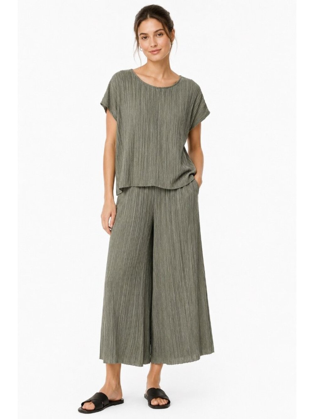 J JILL PURE JILL 2 piece set pants culottes top sage green XLP lagenlook casual